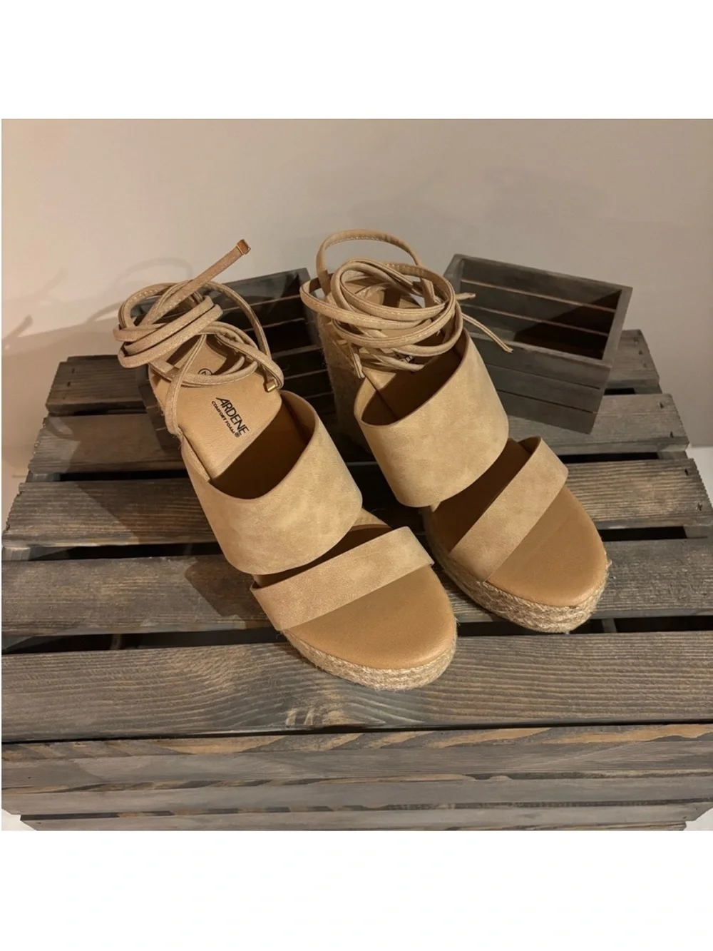 Women's Tan Espadrille Platform Sandals with Ankle Tie